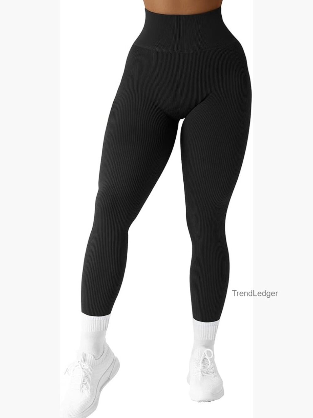 High Waisted Ribbed Seamless Leggings, Workout Yoga Pants, Nylon Spandex
